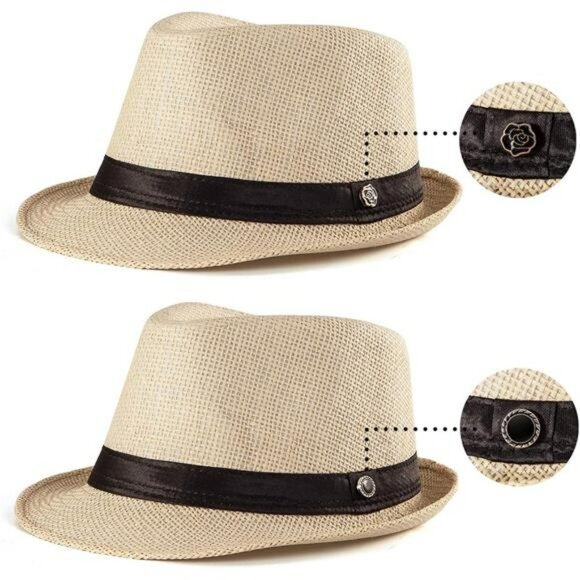 Mens straw trilby fedora hat short brim dress cap summer panama style size 7 14 - Picture 3 of 7